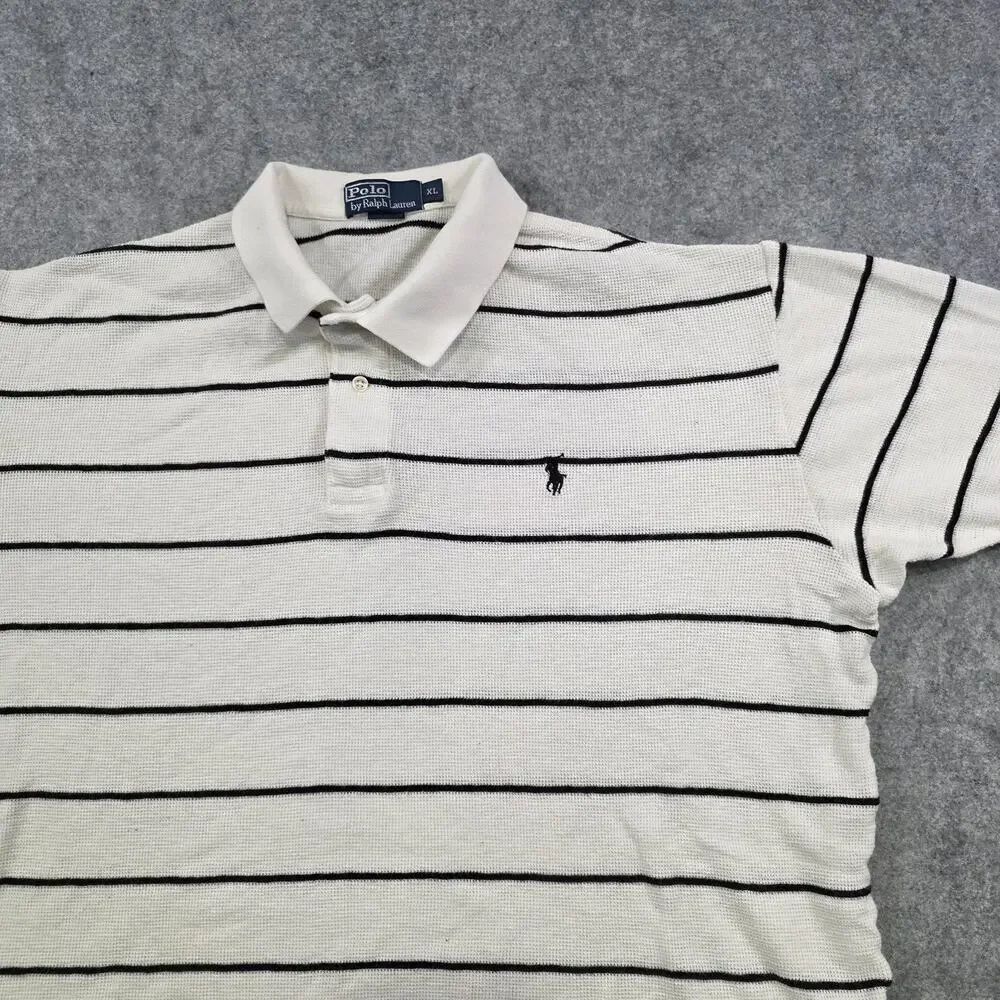 Polo Ralph Lauren T Shirt Mens XL White Striped Cotton Short Sleeve Pony‎ Logo